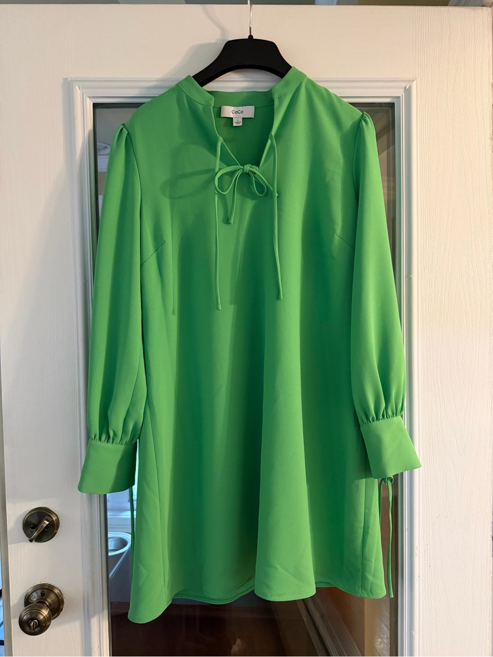 CeCe Bright Green Tie-Front Tunic Dress